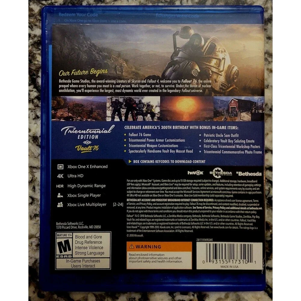 Xbox One: Fallout 76 - Tricentennial Edition,CIB,MANUAL, CLN DISC, FAST SHIPPING
